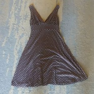 Brown Polka dot V Neck Dress